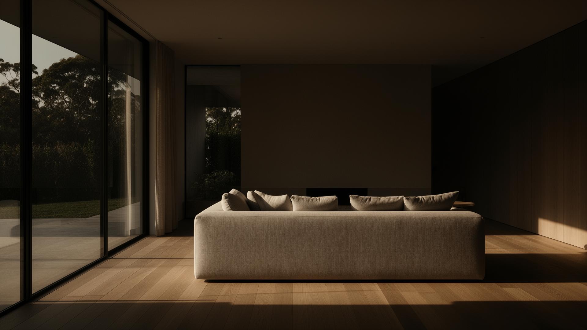 A serene Australian living room at dusk